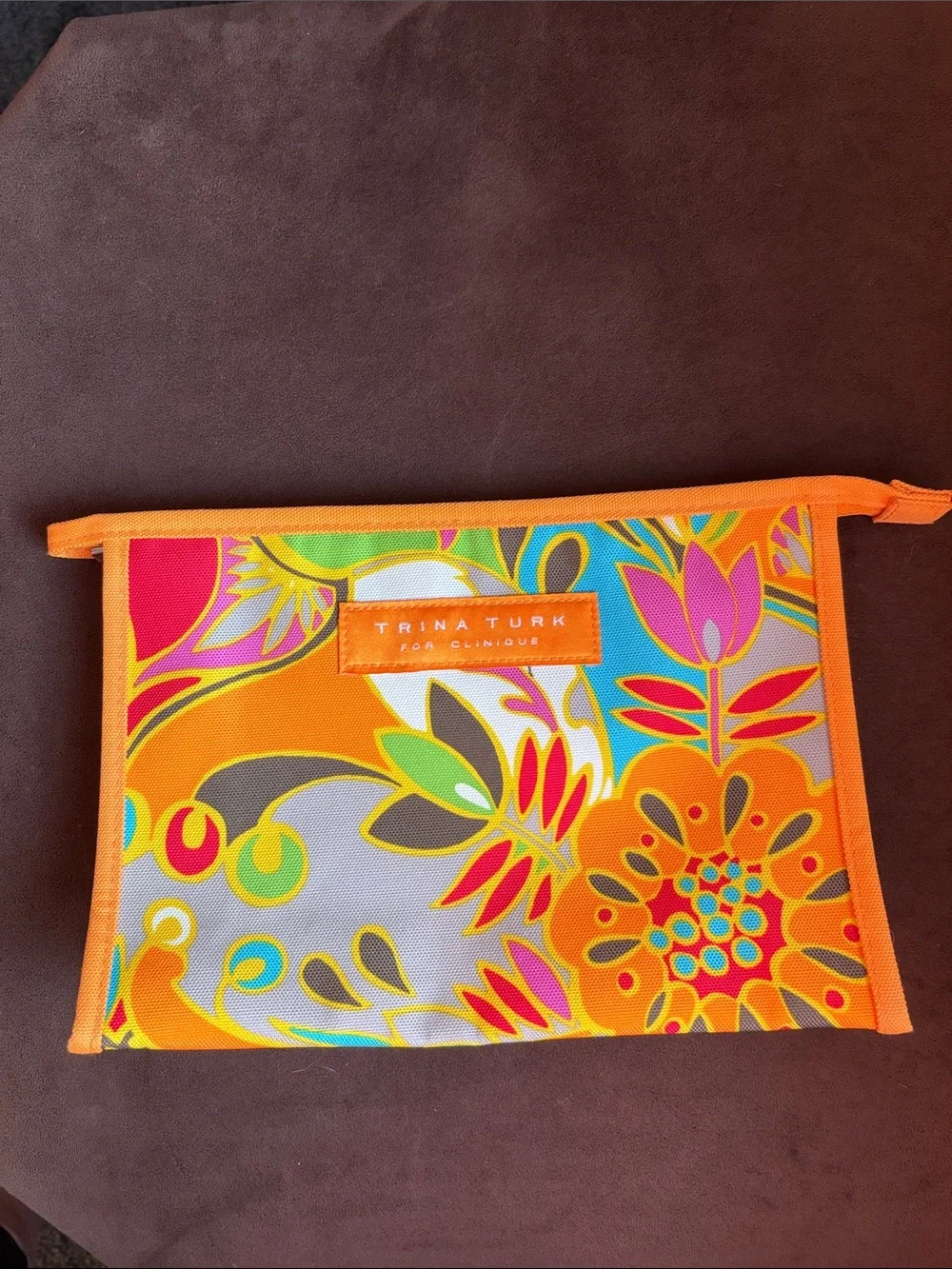 Trina Turk Orange Multicolor Floral Cosmetic Pouch